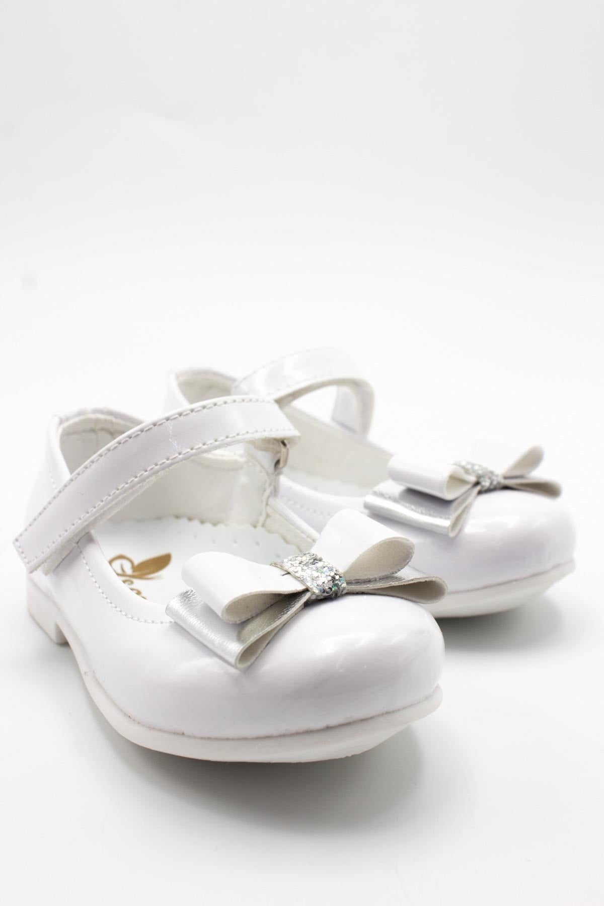 Bow Stone Detail Baby Flats White