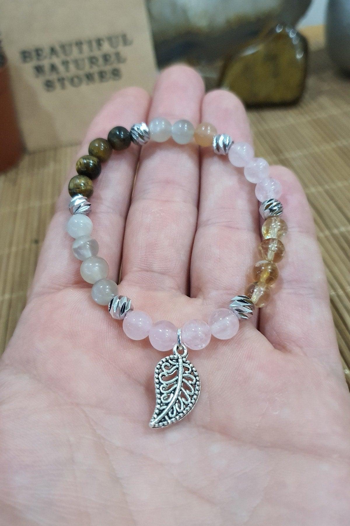 Moon Stone , Rose Quartz , Tiger Eye , Citrine Natural Stone Bracelet ( Magnificent Quad Energy ) - Swordslife