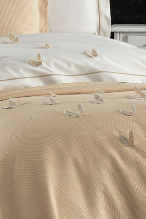 5 Pieces Elastic Bed Sheet 3D Butterfly Pattern Kids Room Cotton Single Beige Duvet Cover Set