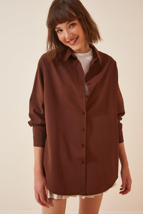 Women's Chocolate Oversize Long Basic Shirt DD00842 - Swordslife