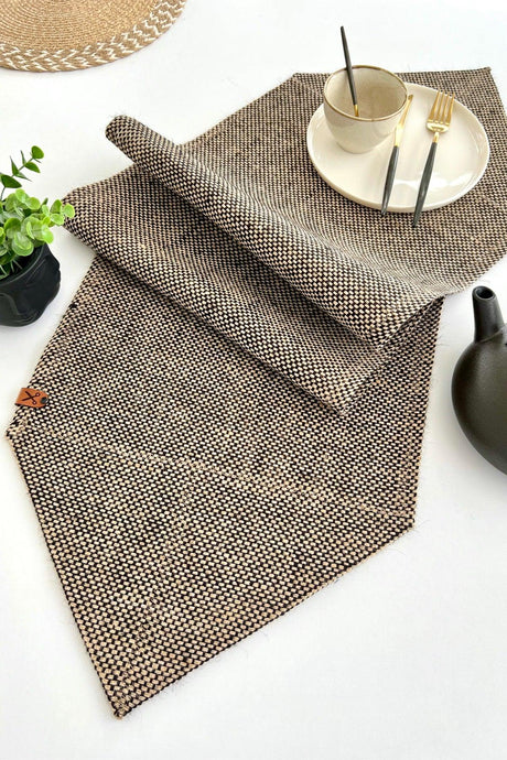 136x36cm Rectangular Straw Jute Runner Ranır / Living Room Kitchen Table Cloth / Console Cover - Black/natural - Swordslife