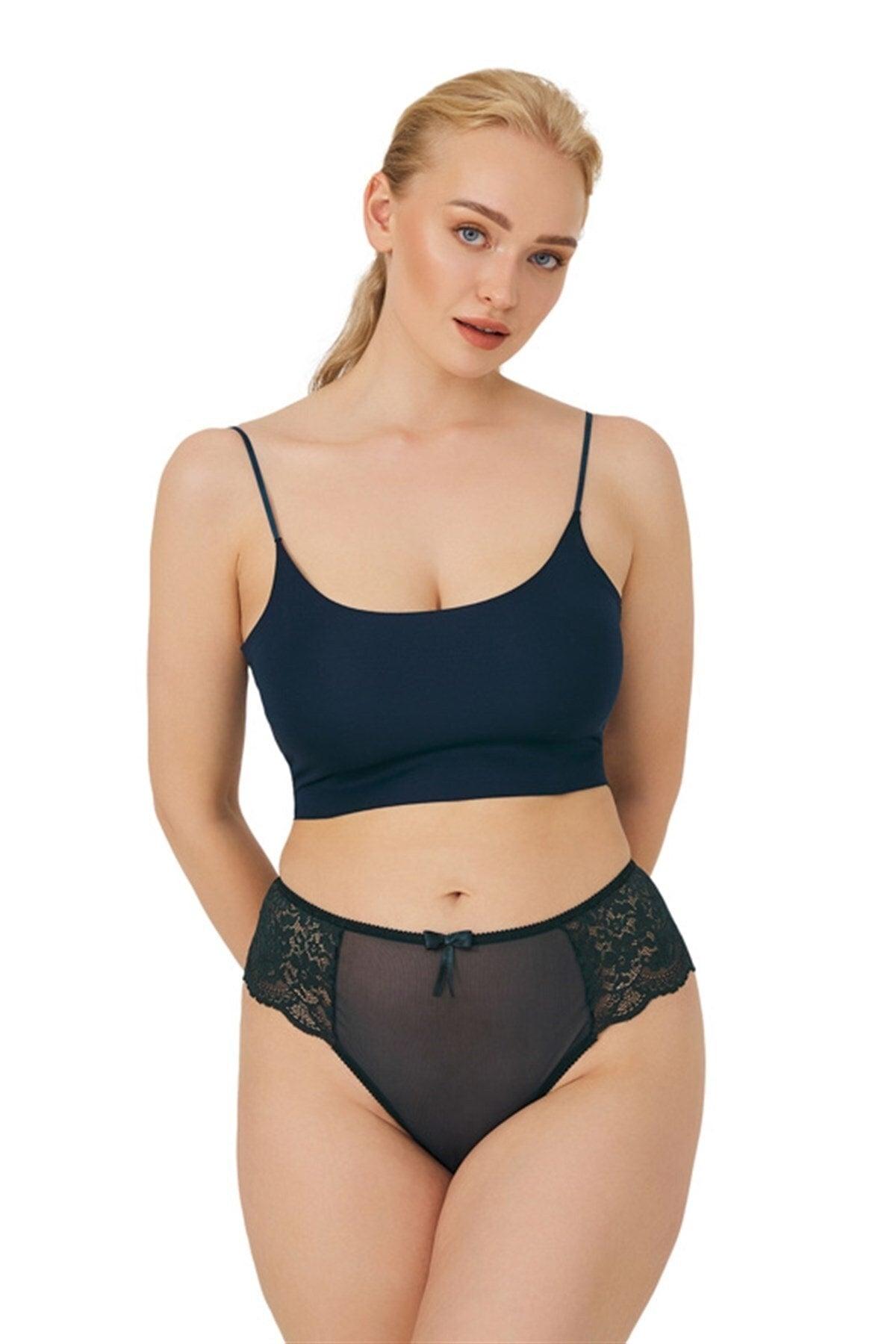 Tenan Green Lacy Tulle Detailed Plus Size Brazilian Panties - Swordslife