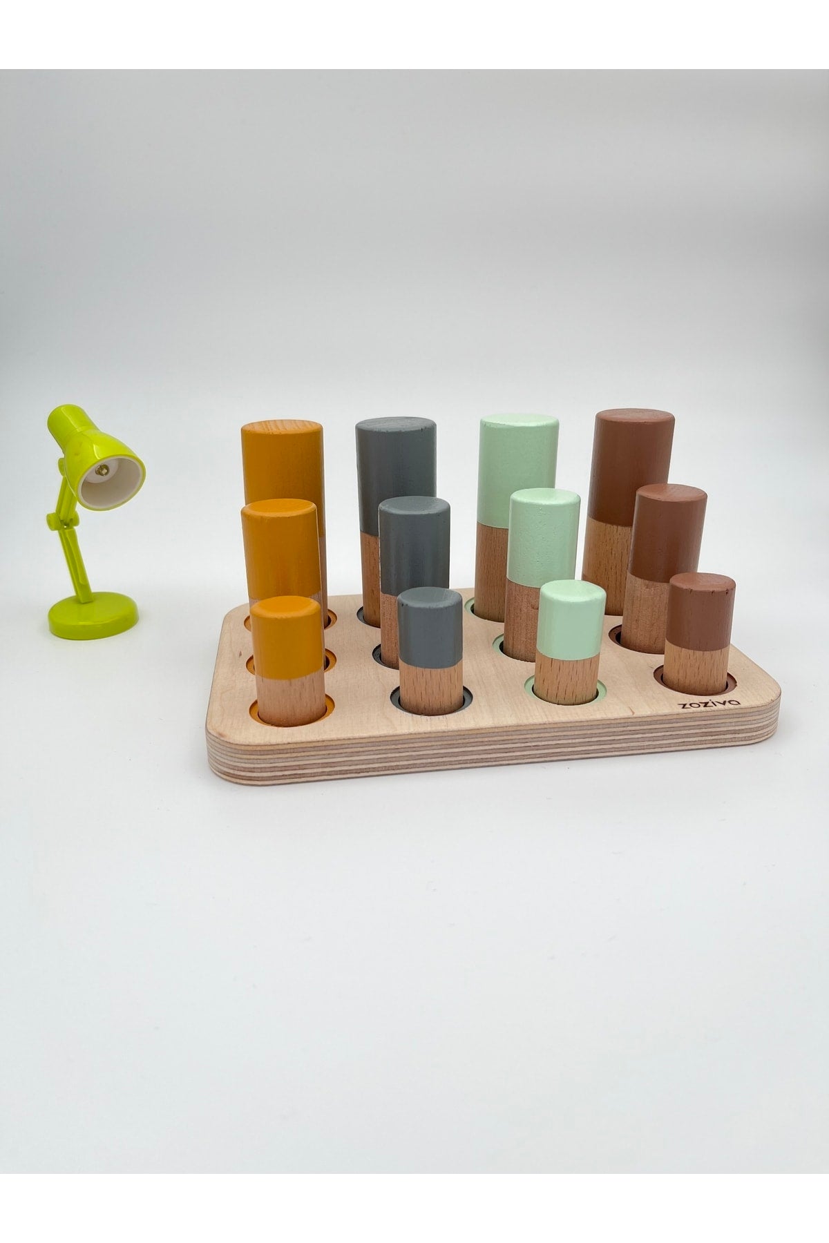 Montessori Cylinders with Matching Table, Color And Size Matching Wooden Toy