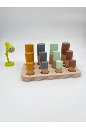 Montessori Cylinders With Matching Table, Color And Size Matching Wooden Toy