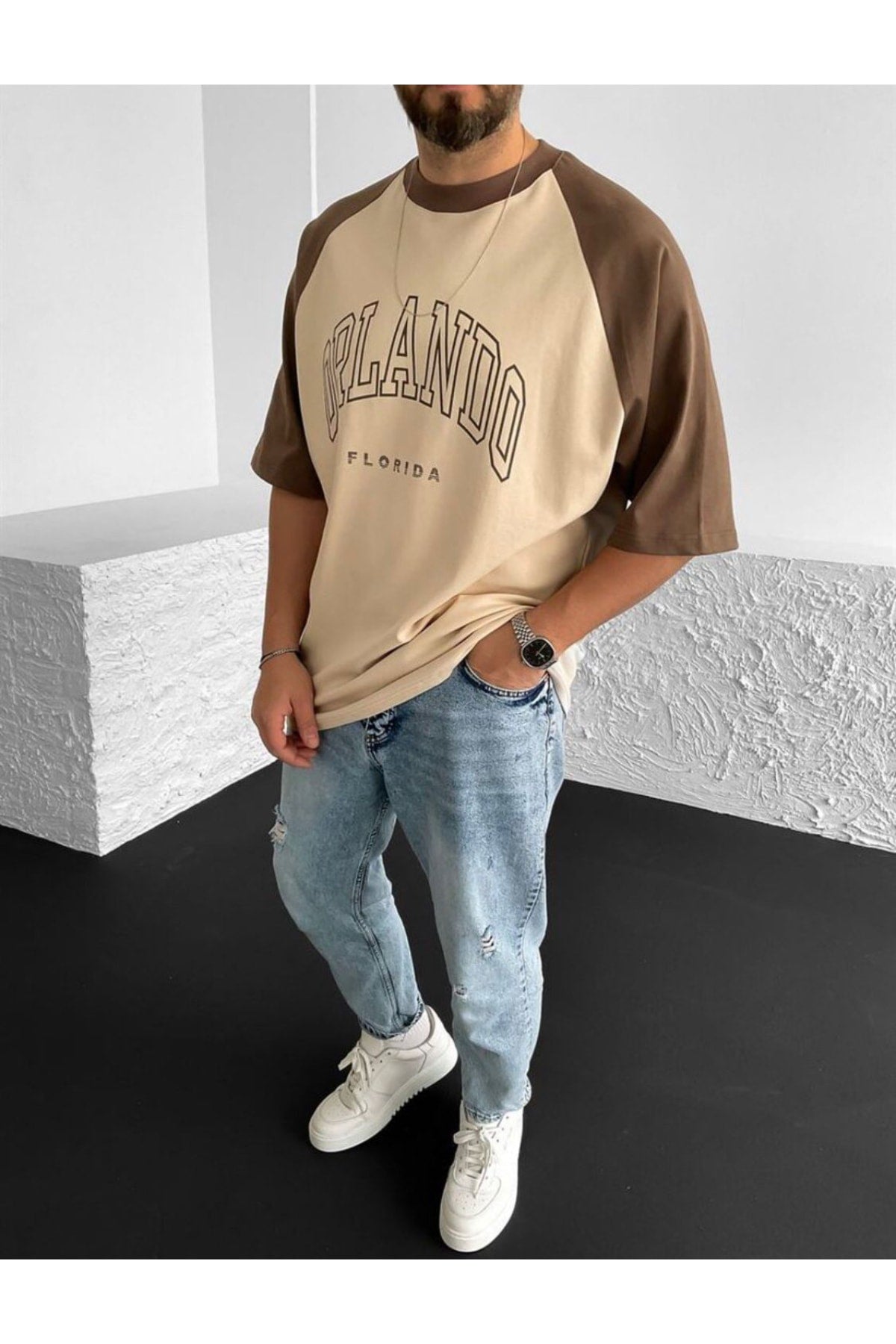 Orlando Florida Printed Beige Oversize T-Shirt