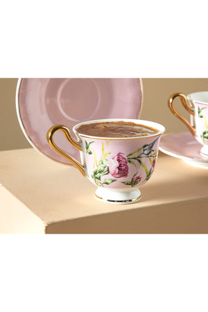 Vanilla New Bone China 4 Piece Coffee Cup Set For 2 Persons 90 Ml Light Pink