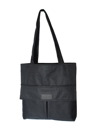 Women'S Black Bag Zippered Hand And Shoulder Bag Canvas Fabric Tote Bag