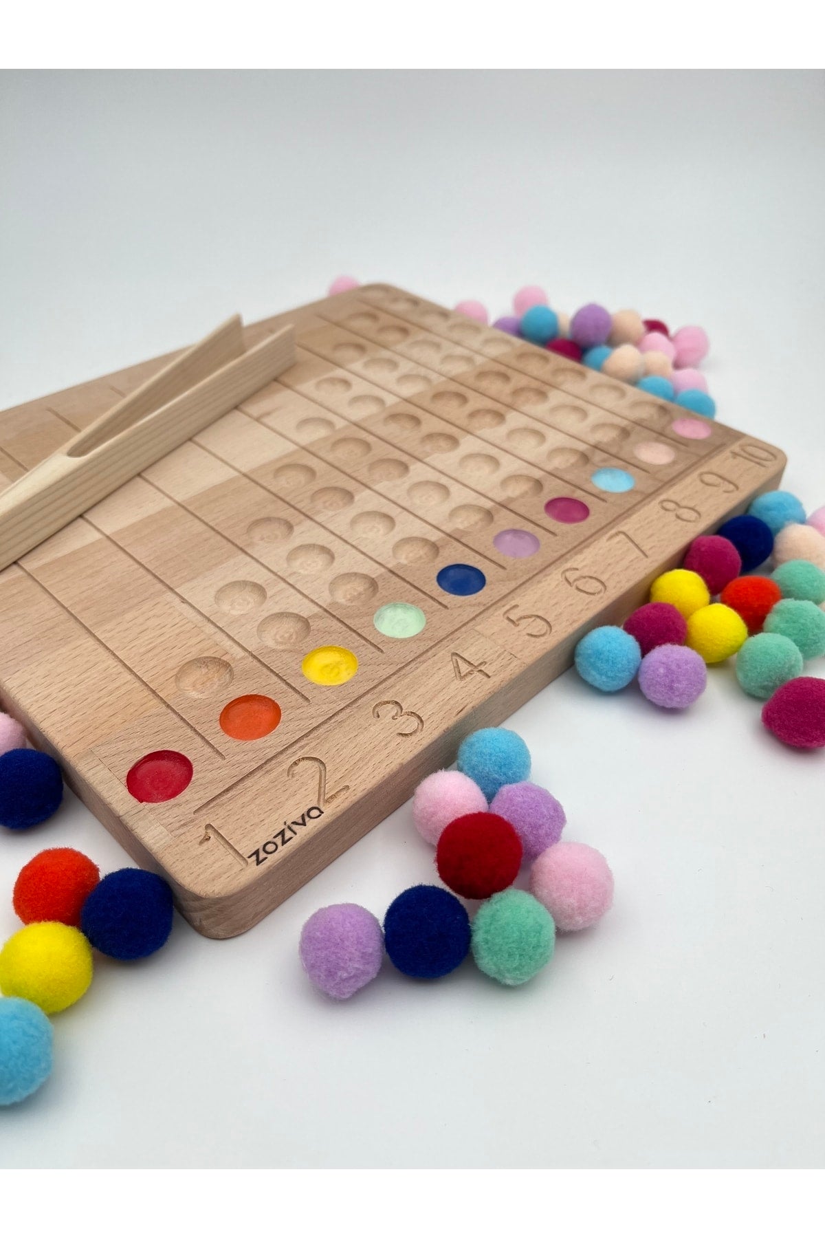 Montessori Educational Wooden Toy – Colorful Felt Balls Numbers Learning Board