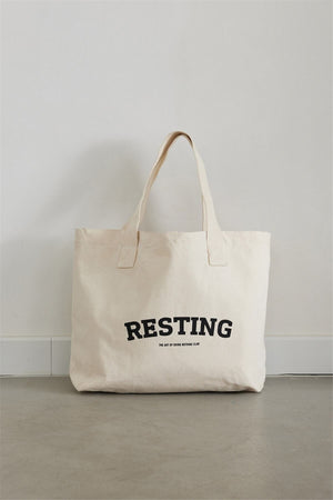 Ecru Resting Printed Canvas Bag