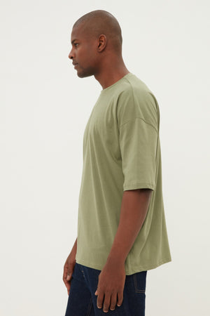 Khaki Men'S Basic 100% Cotton Crew Neck Oversized Short Sleeved T-Shirt Tmnss22Ts0318