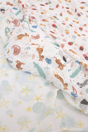 Digital Printed 6 Piece Multi-Purpose Muslin Cover Set - 75X75 Cm