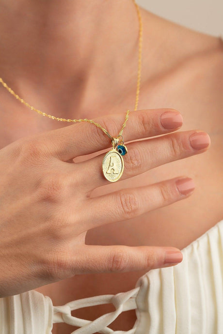 Gold Plated Pen and Evil Eye Letter Necklace - Swordslife