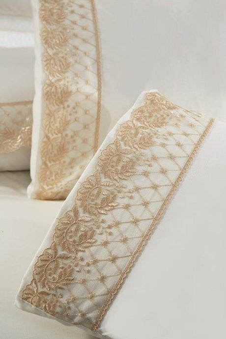 French Lace Suzan Dowry Duvet Cover Set Cream Cappucino - Swordslife