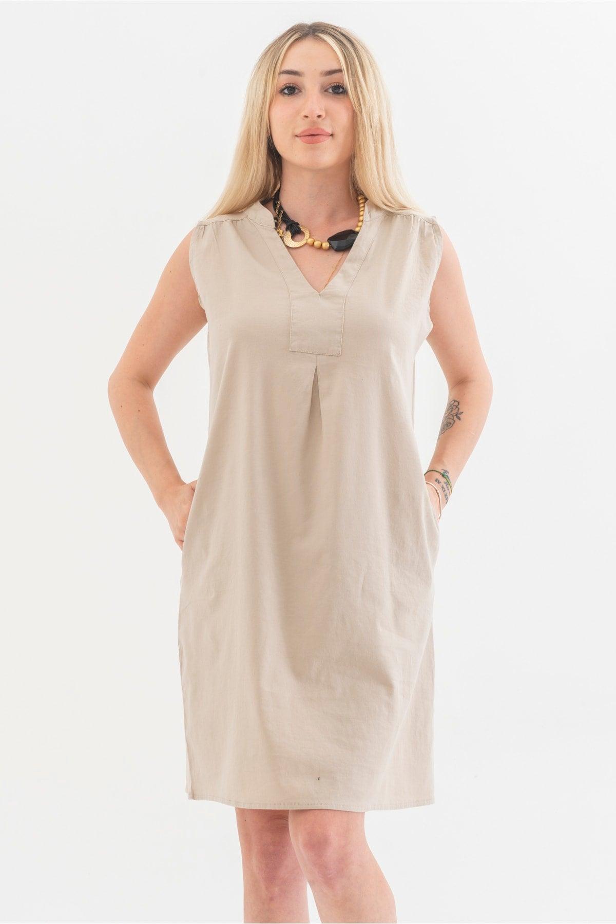 Washed Cotton Lycra Dress with Pockets - Swordslife