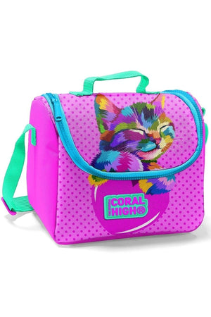 Coral High Pink Cat Girl Primary School Bag Set - Backpack+Nutrition+Pencil Holder