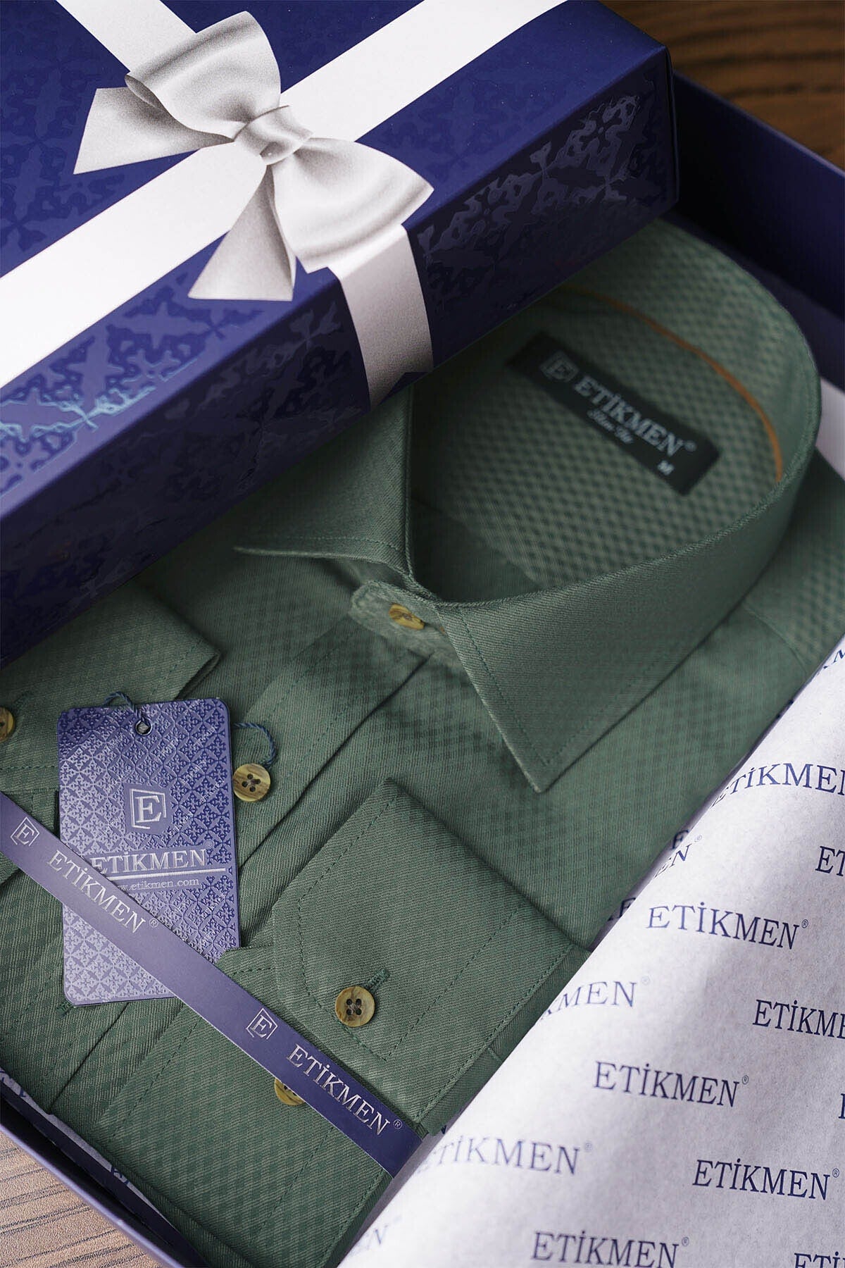 Cactus Green Brown Buttoned Slimfit Men'S Shirt With Box