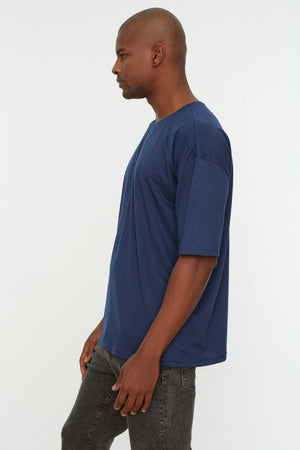 Navy Blue Men'S Basic Oversize Crew Neck Short Sleeved T-Shirt Tmnss22Ts0317
