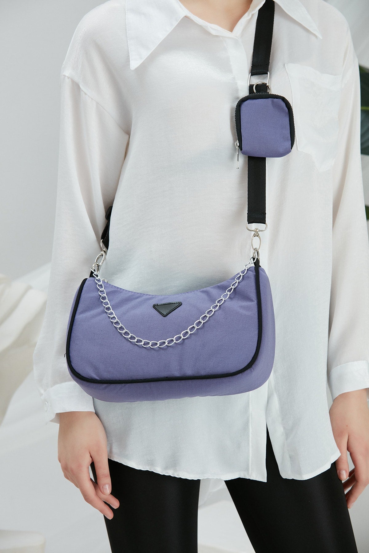 Lilac U6 Women's Cross Shoulder Bag with Chain Strap Detailed And Adjustable Strap Wallet B:12 E:27 G:1