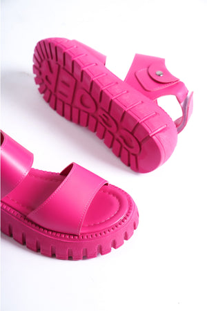 735-Pmb Thick Scalloped Pink Gladiator Platform Sandals
