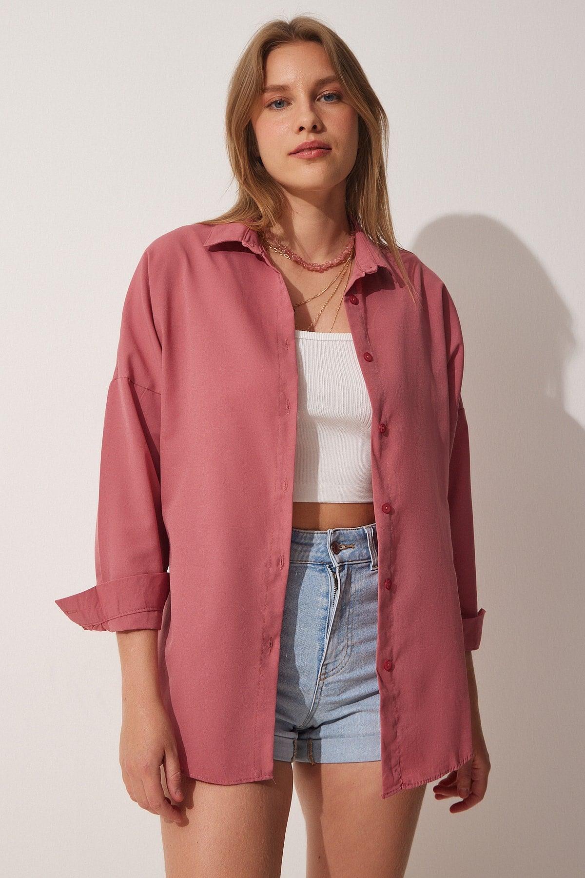 Women's Dark Rose Dry Oversize Long Basic Shirt DD00842 - Swordslife