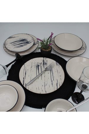 Anka 24 Pcs Dinnerware Set For 6 Persons - Patterned Black Fishnet