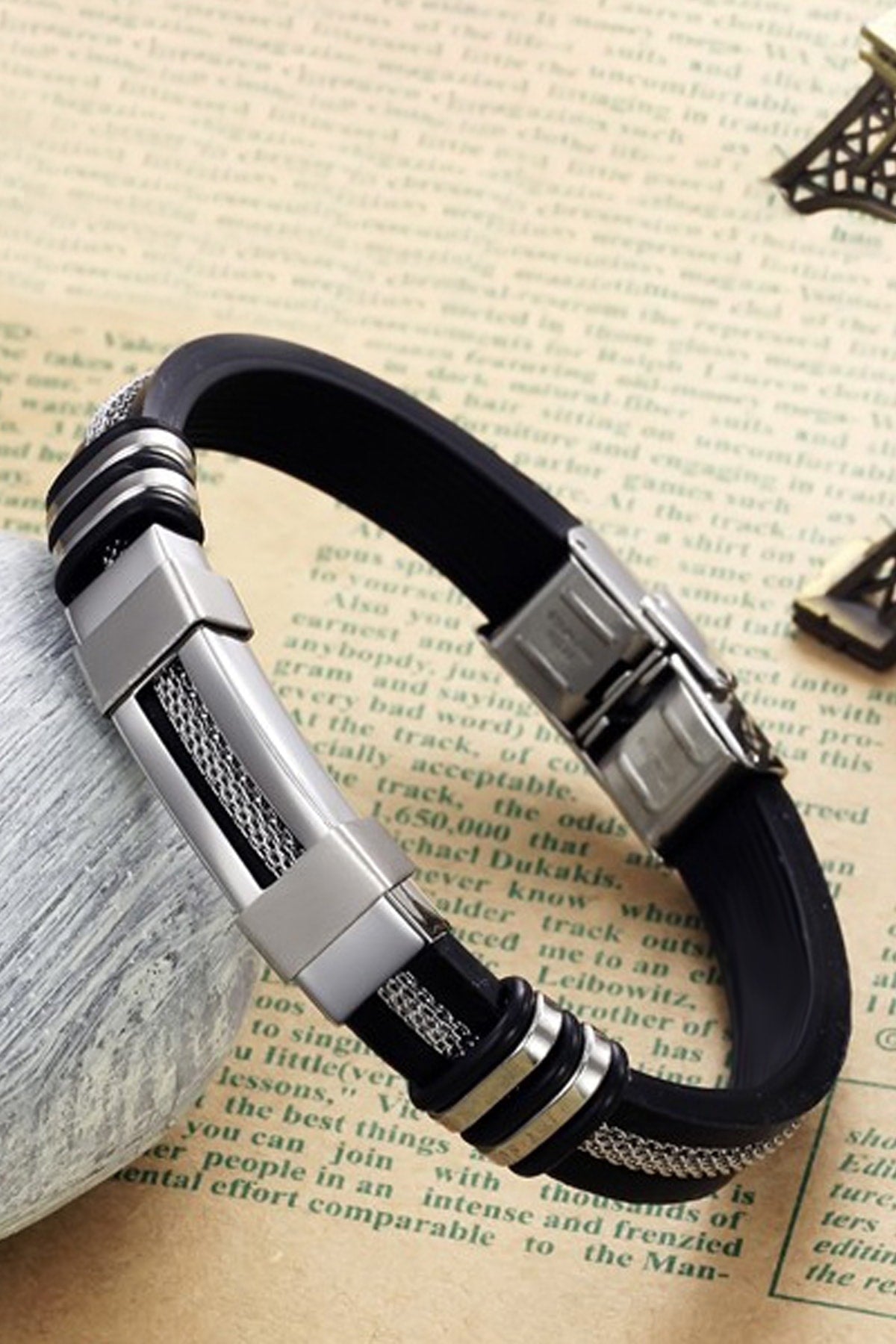 Auger Steel Rubber Steel Men'S Bracelet Dd94