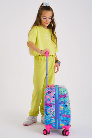 Kids Lavender Water Green Graffiti Patterned Child Luggage 16731
