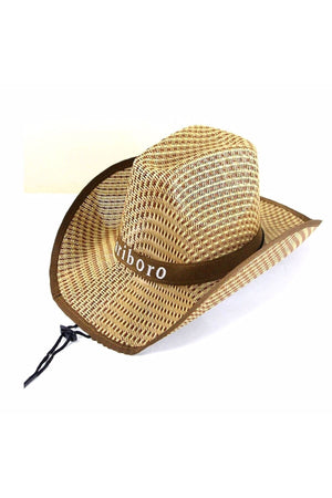Straw Look Lace-Up Mariboro Cowboy Hat Summer Fedora Hat