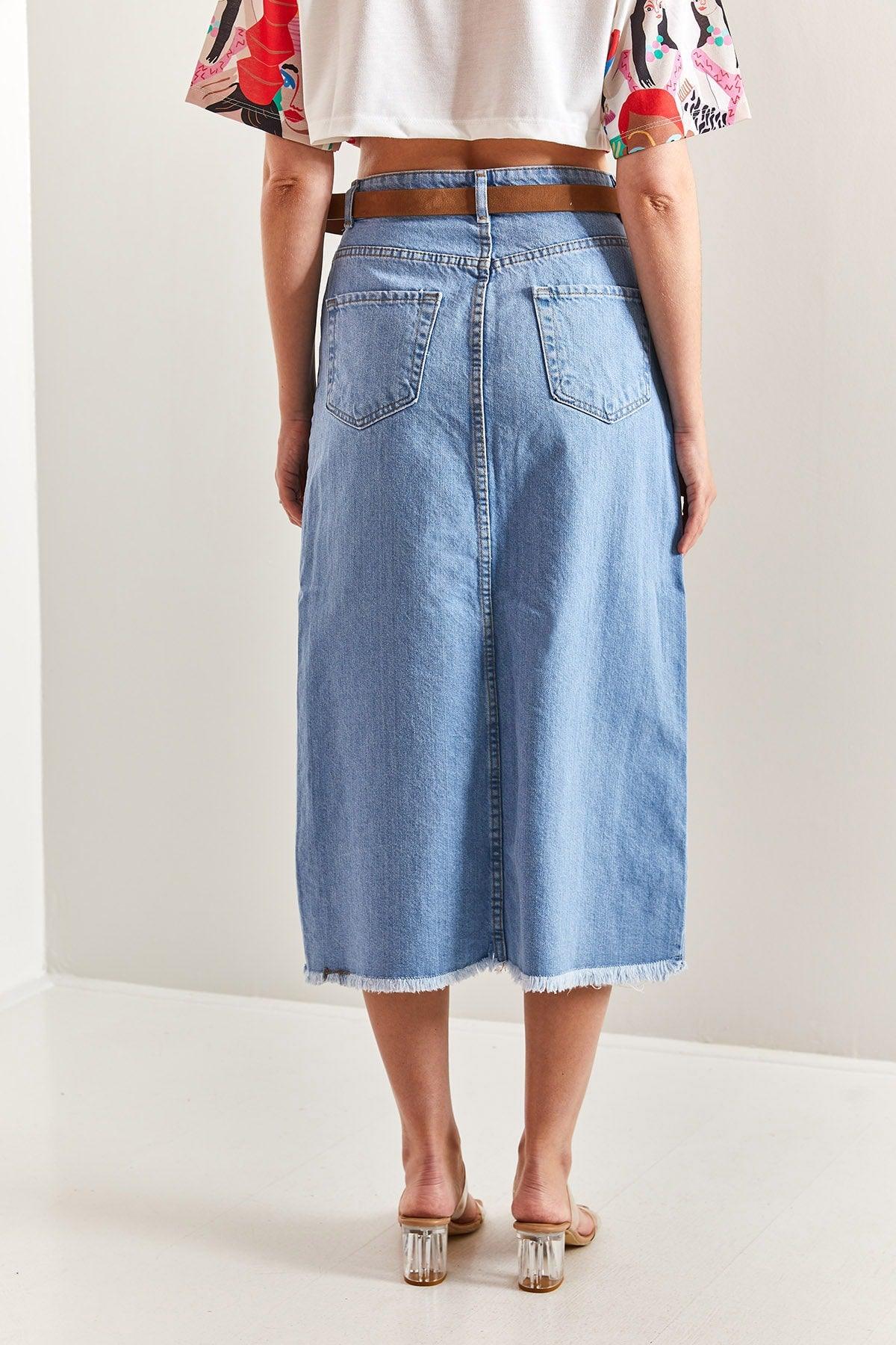 Women's Laser Cut Slit Denim Skirt - Swordslife