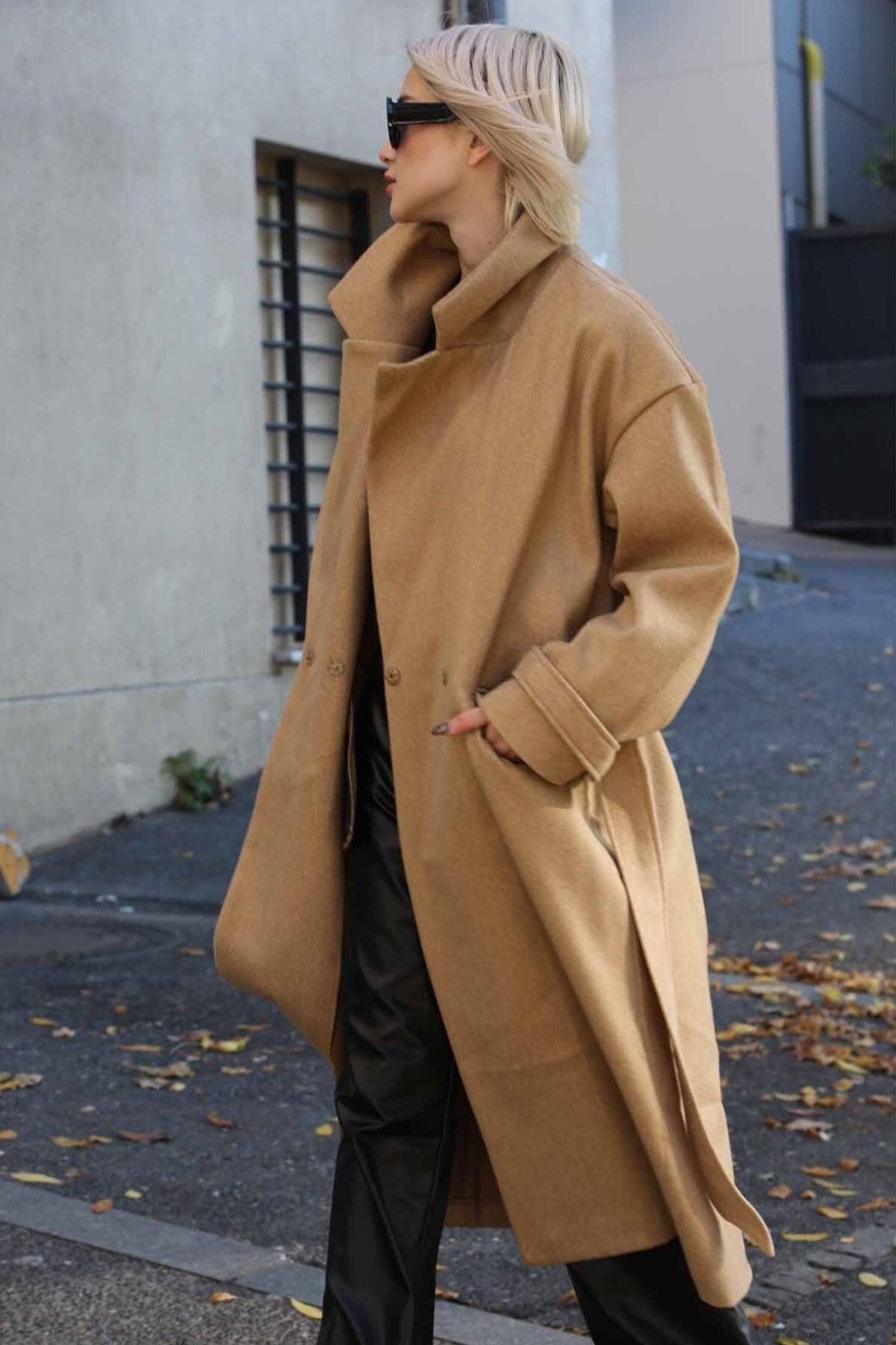 Brown Oversize Long Women's Coat Mg1584 - Swordslife