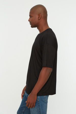 Black Men'S Basic Oversize Crew Neck Short Sleeve T-Shirt Tmnss22Ts0300