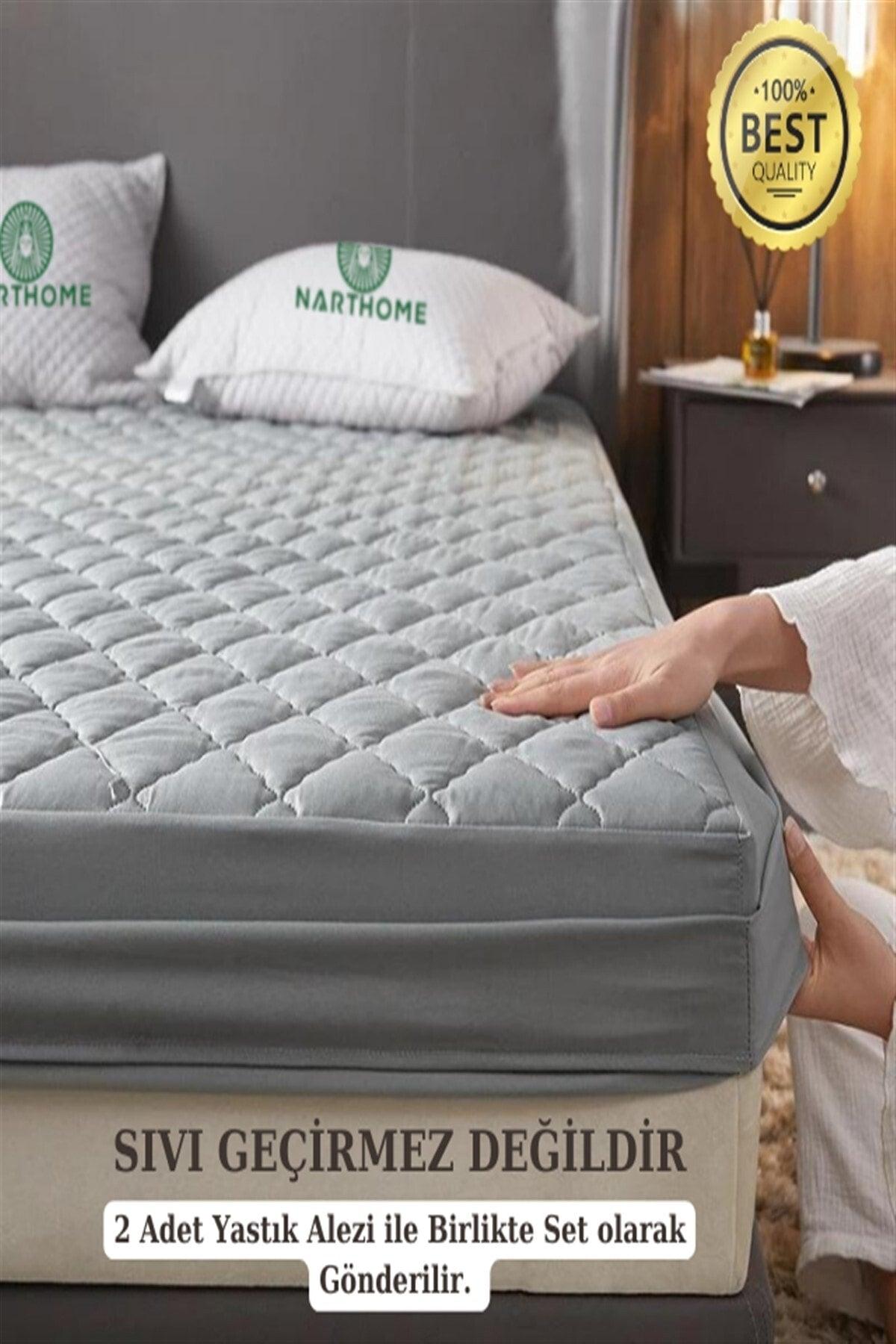 Narthome Double Colored Mattress Padded Set Gray Quilted Mattress Protector Mattress Bed Sheet Cotton - Swordslife