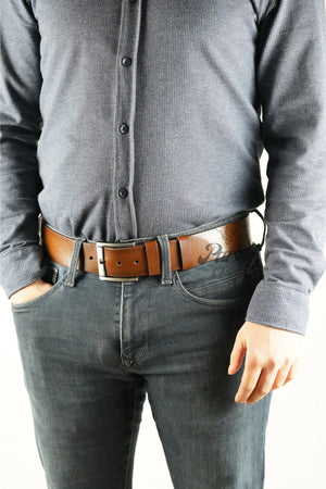 Genuine Buffalo Leather Men'S Belt 4.5 Cm Tan Jeans Sport Belt