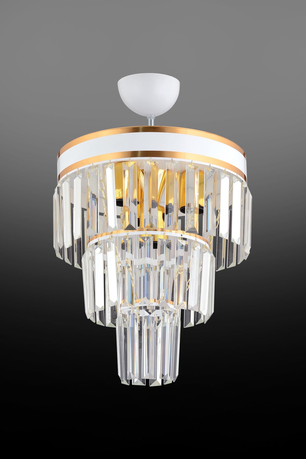 Roma 3-Tier White To Gold Gilded Crystal Stone Modern Chandelier Of 30'