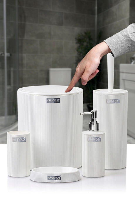 Mina White Striped Round Bathroom Set - Swordslife