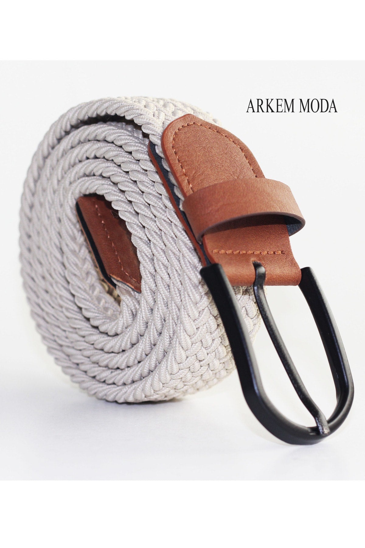 Braided Elastic Belt Beige Jeans, Jeans, Shorts Men's Belt 3,5 Cm