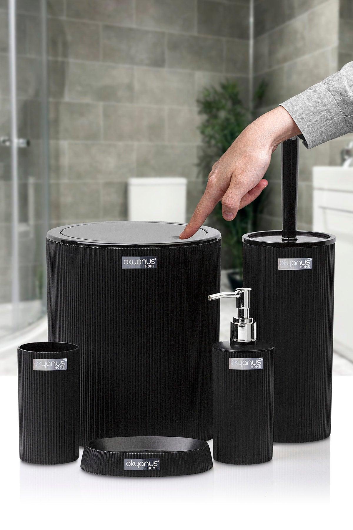 Mina Black Striped Round Bathroom Set - Swordslife