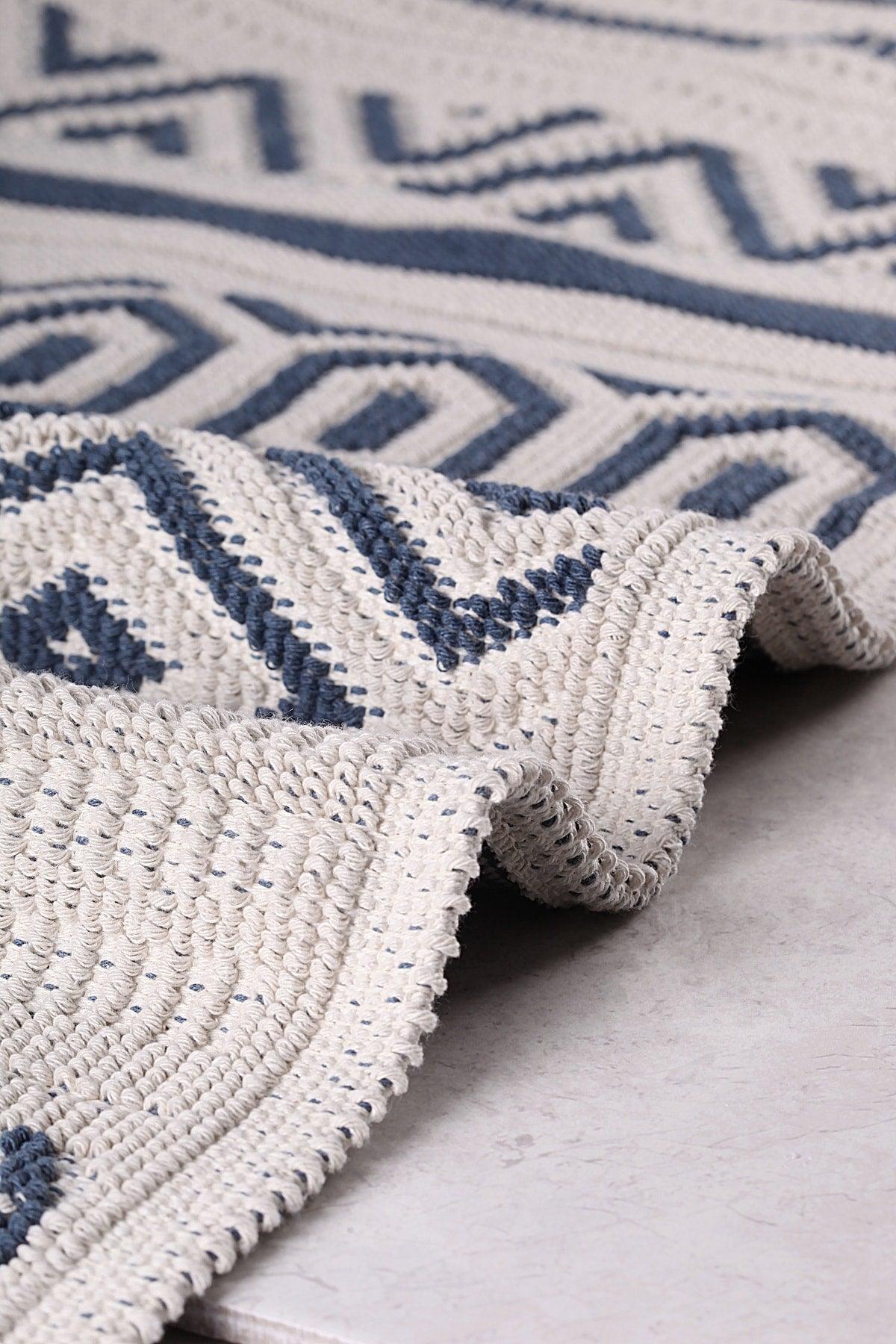 Hat Boucle Natural Cotton 2 Pack Bathroom Rug 60x100 50x60 Cm Navy Blue - Swordslife