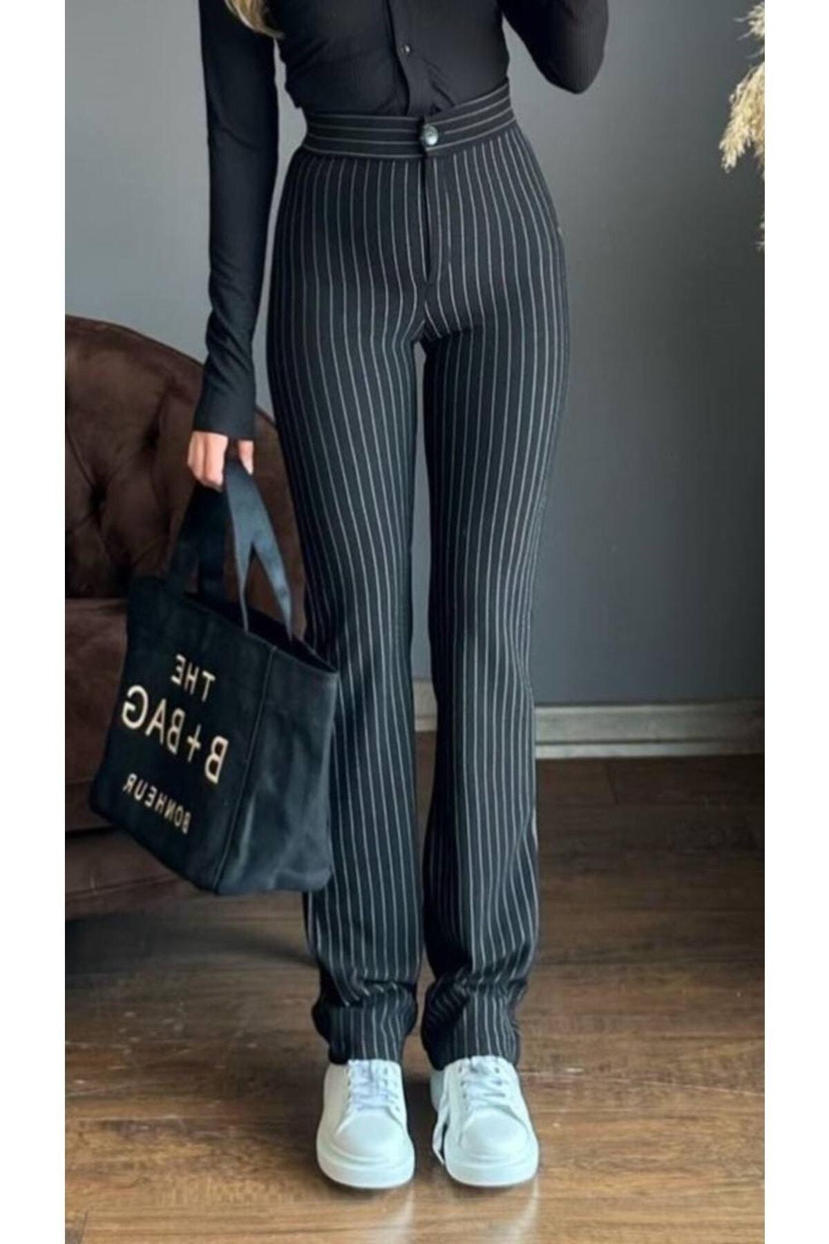 Women's Combed Fabric Lycra Striped Spanish Leg Palazzo Trousers - Swordslife