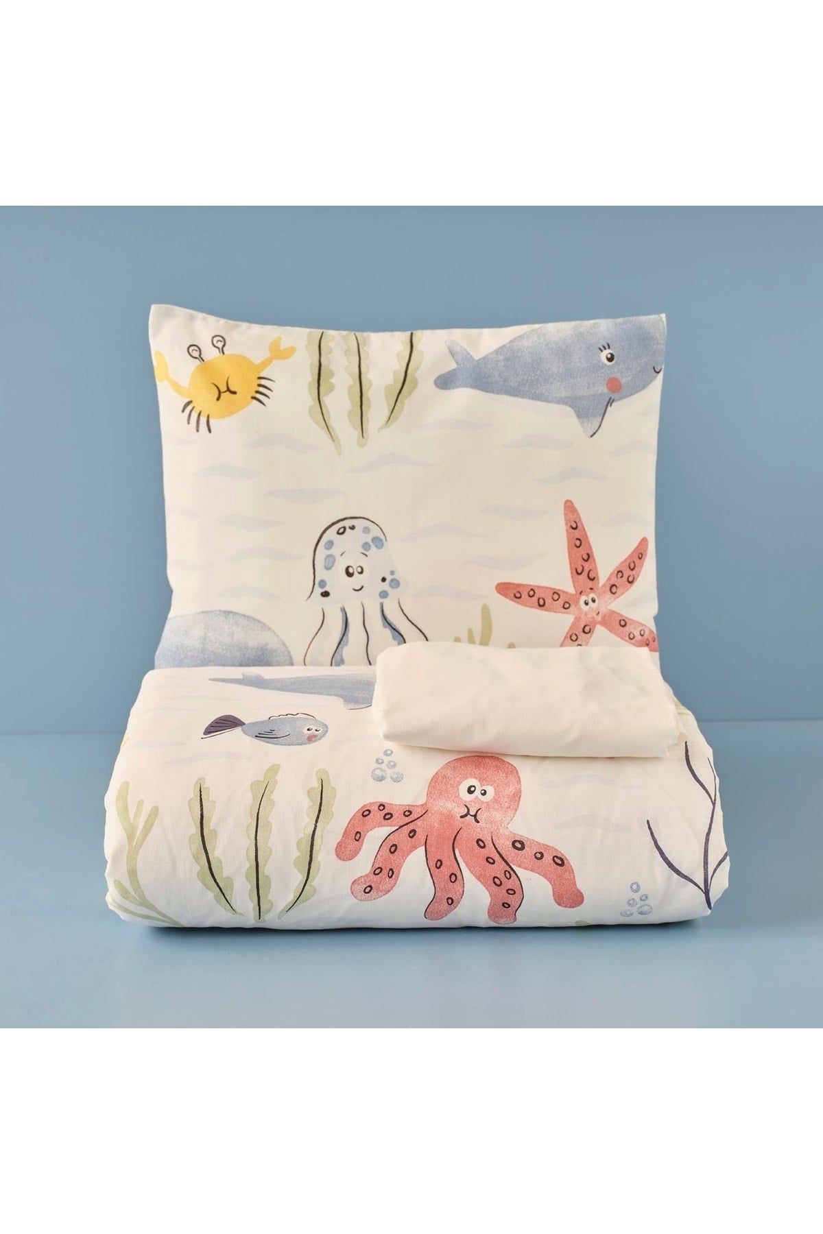 100% Cotton Ranforce Marin Whale Baby Duvet Cover Set Blue (100X150 Cm)