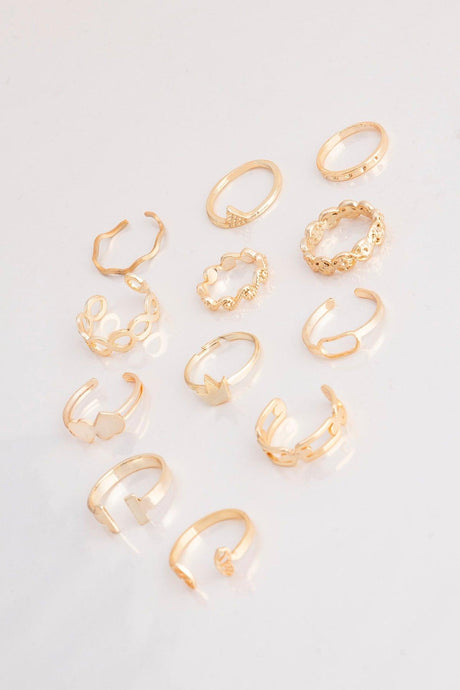 Butterfly And Heart Figured 12 Piece Adjustable And Joint Ring Combination Set 021 - Swordslife