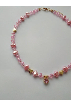 Baroque Pearl Heart Bead Necklace with Pink Glitter Tip - Swordslife
