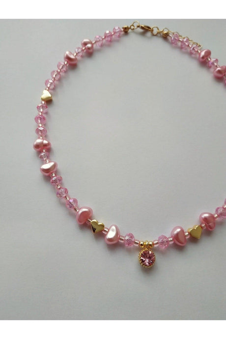 Baroque Pearl Heart Bead Necklace with Pink Glitter Tip - Swordslife