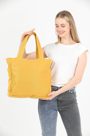 Mustard U25 3 Compartment Side 2 Pocket Detailed Zipper Closure Canvas Women'S Arm And Shoulder Bag B:35 E:35