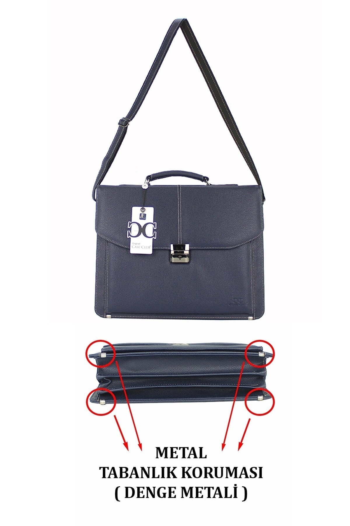 File Document Handbag with Lock Mechanism 15.6 Inch Laptop Compartment with Shoulder Strap A4 Compatible Navy Blue Color