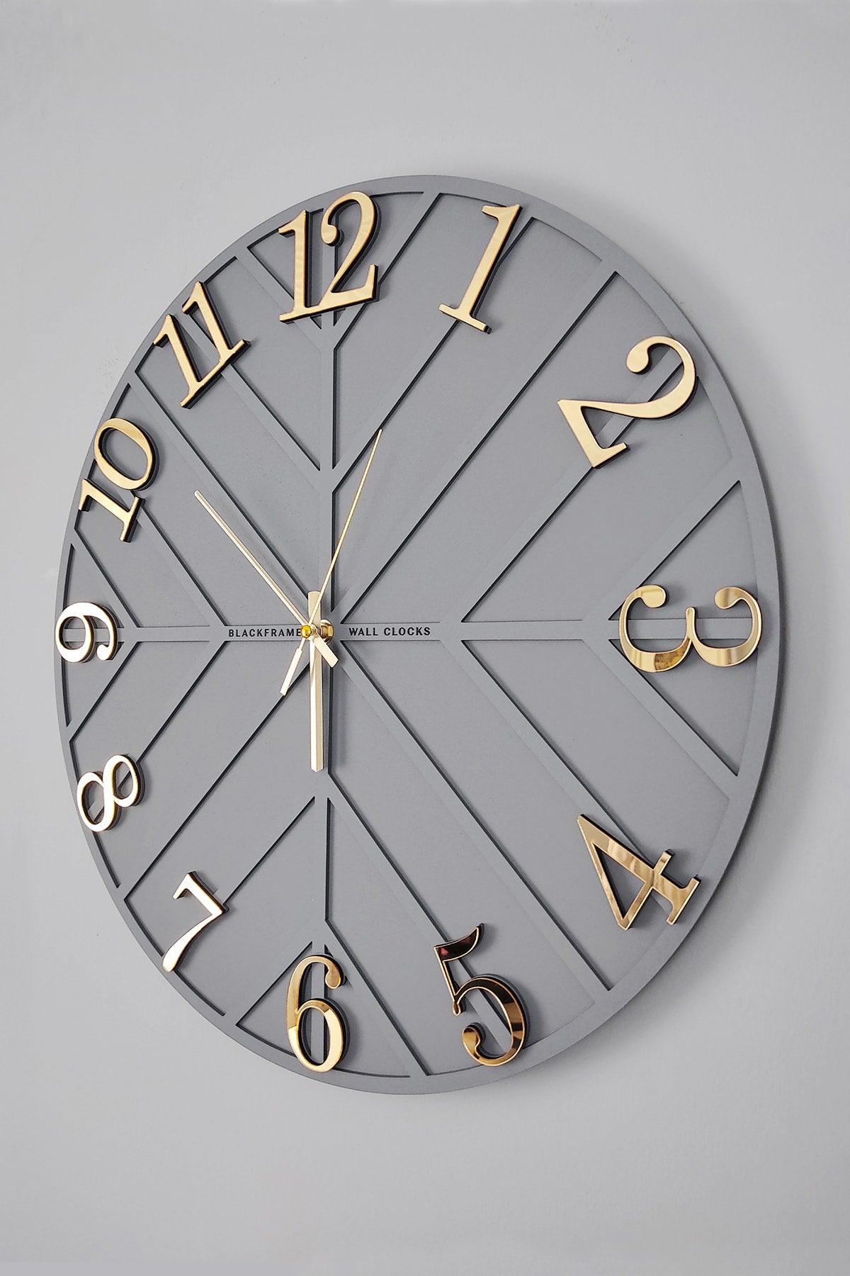 Diagonal Lines - Gray & Gold - 50cm Wall Clock - Swordslife