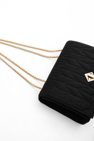 Women'S Gold Color Chain Shoulder Bag Delbin Black Suede