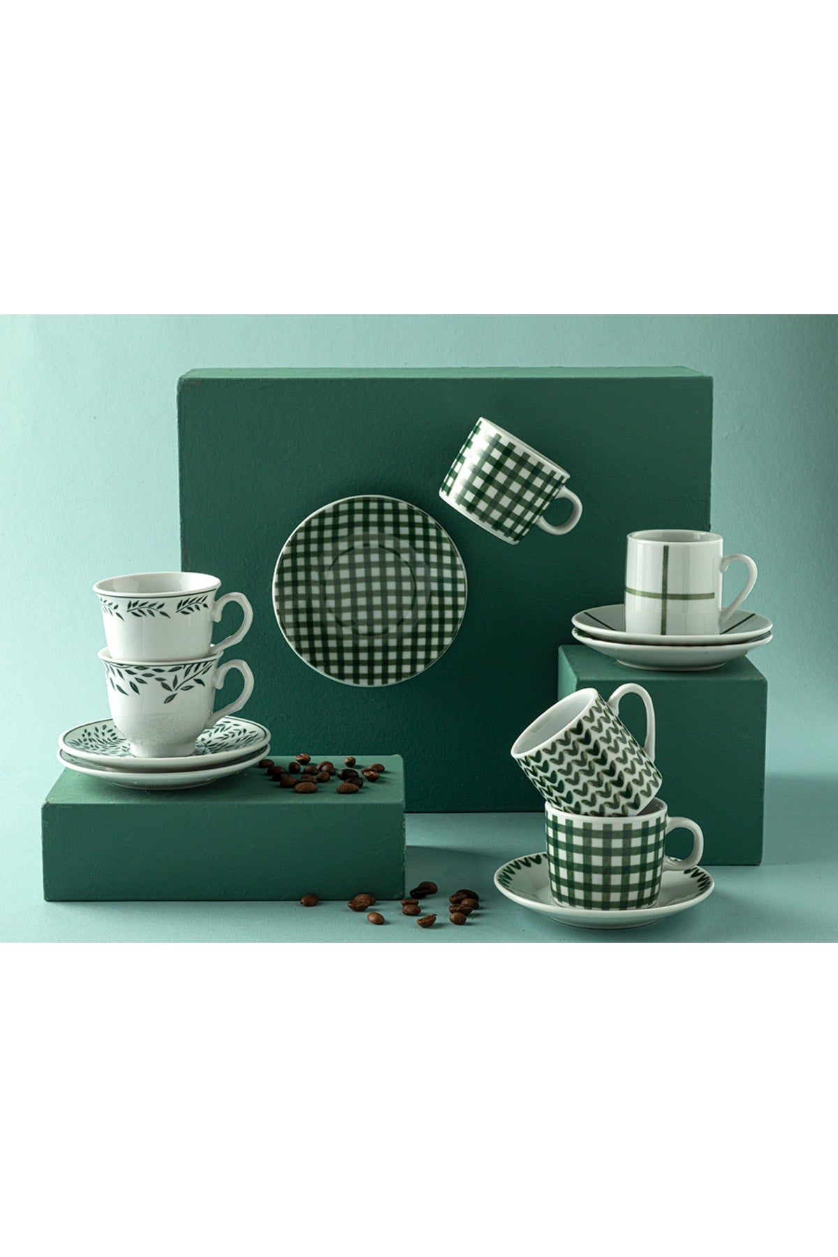Leno Porcelain Set Of 2 Coffee Cups 80 Ml Green