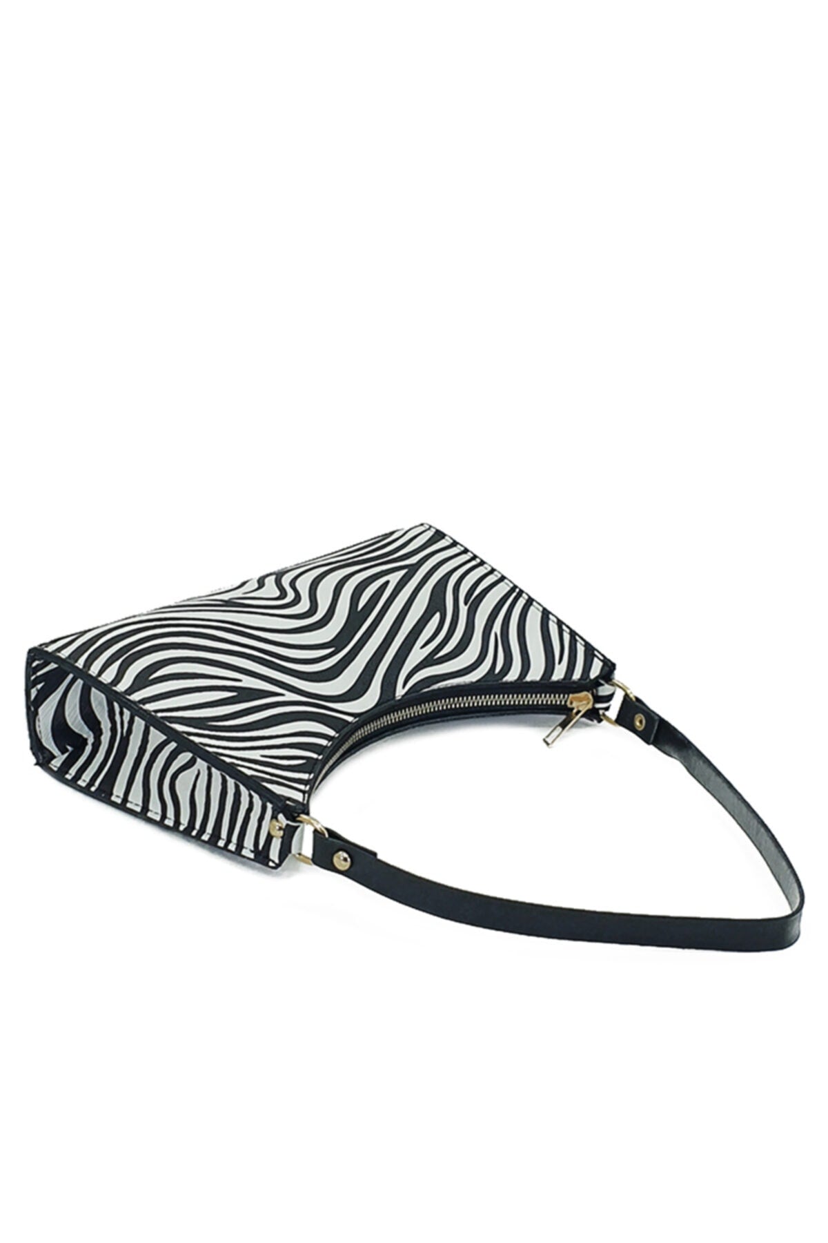 Black White Small Zebra Patterned Baguette Baguette Hand And Shoulder Bag Gc0090Zebra