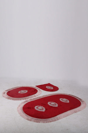 Polaris Claret Red 3 Pcs Bath Mat Set Non-Slip Base Dowry Lacy Closet Set - Swordslife